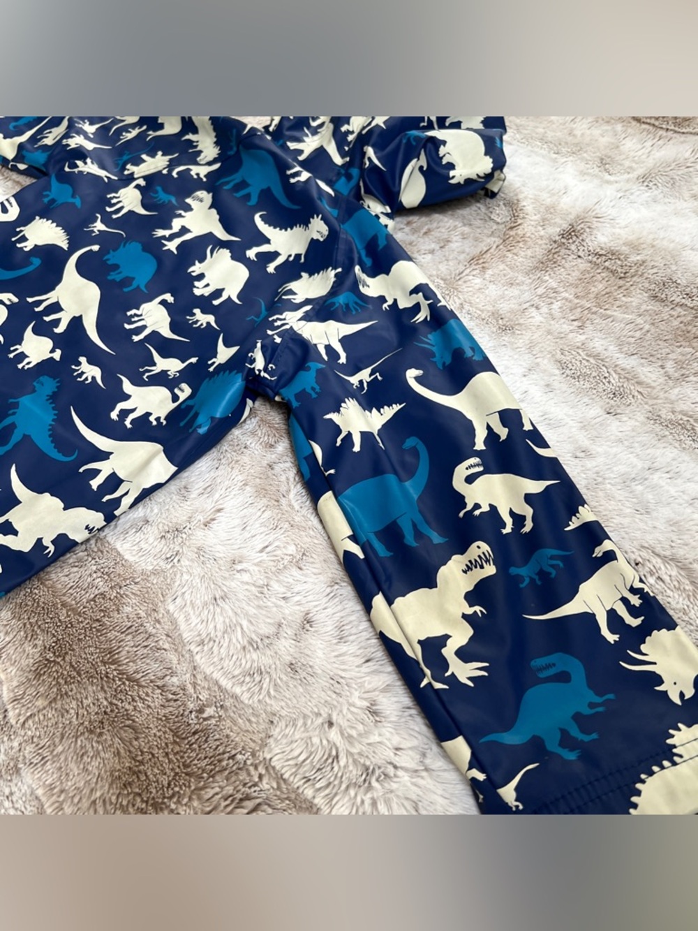 ๐ฆ6๐ฆHatley Kids Dinosaur Print Navy Blue White Snap Raincoat Jacket - Picture 7 of 11